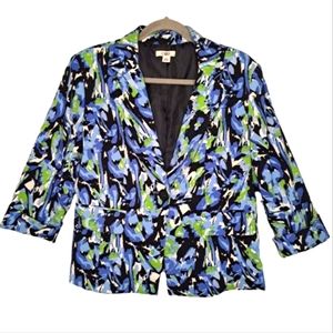 Cato Blue Green Abstract Printed Blazer Suit Jacket Office Professional Size 12